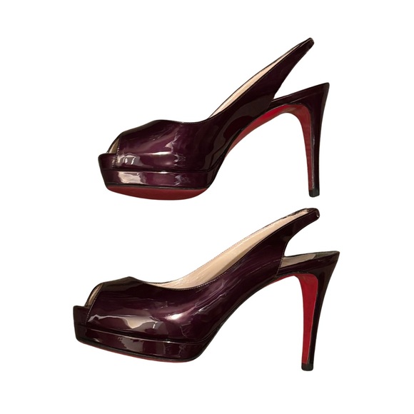Christian Louboutin Cathay Oxblood Patent Leather Slingback Red Rubber Bottoms - Picture 2 of 9